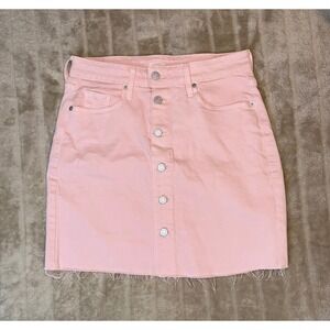 Old Navy Pink Denim Mini Skirt Button Front‎ Frayed Hem Casual Size 4